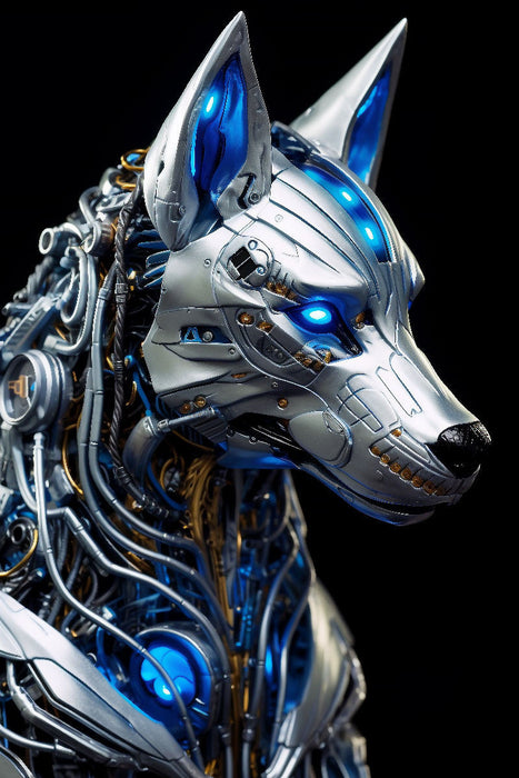 Premium Textil-Leinwand Wolf - Cyborg Tiere der Science Fiction Zukunft