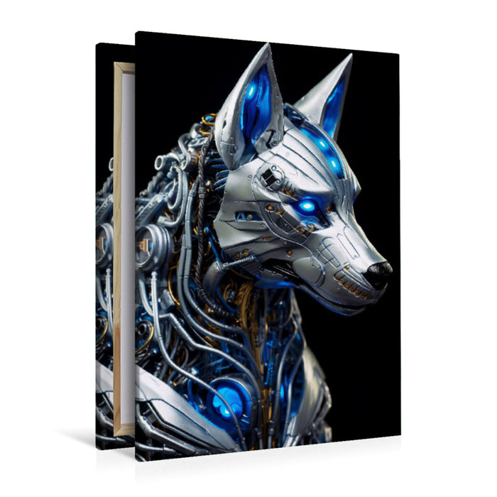 Premium Textil-Leinwand Wolf - Cyborg Tiere der Science Fiction Zukunft