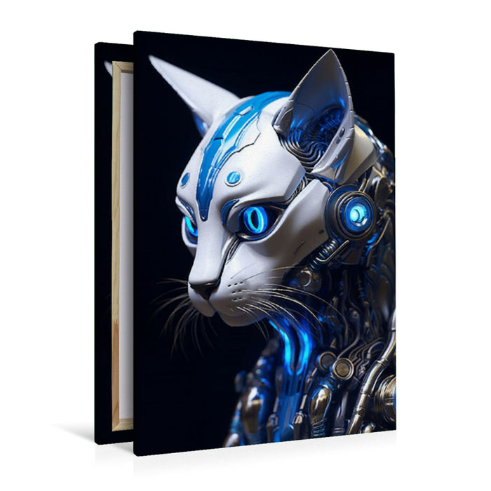 Premium Textil-Leinwand Katze - Cyborg Tiere der Science Fiction Zukunft
