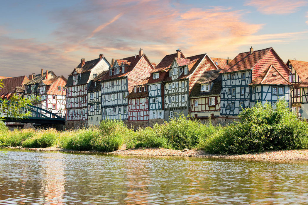 Premium textile canvas: Historic row of houses on the Fulda 