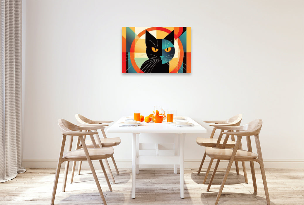 Premium Textil-Leinwand Schwarze Katze mit empörtem Blick