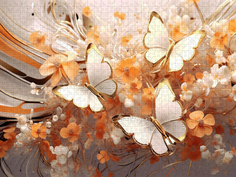 Schmetterlinge auf edlen Blüten in Orange und Gold - CALVENDO Foto-Puzzle'