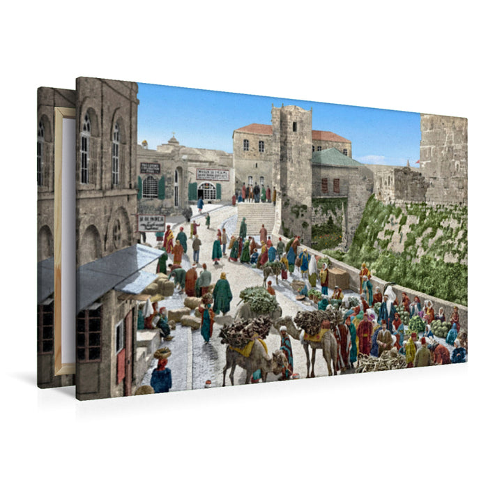 Premium Textil-Leinwand Jerusalem – Der Basar in der Straße des Turms von David um 1900
