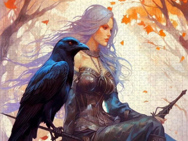 Une sorcière des forêts avec son corbeau - Puzzle photo CALVENDO' 