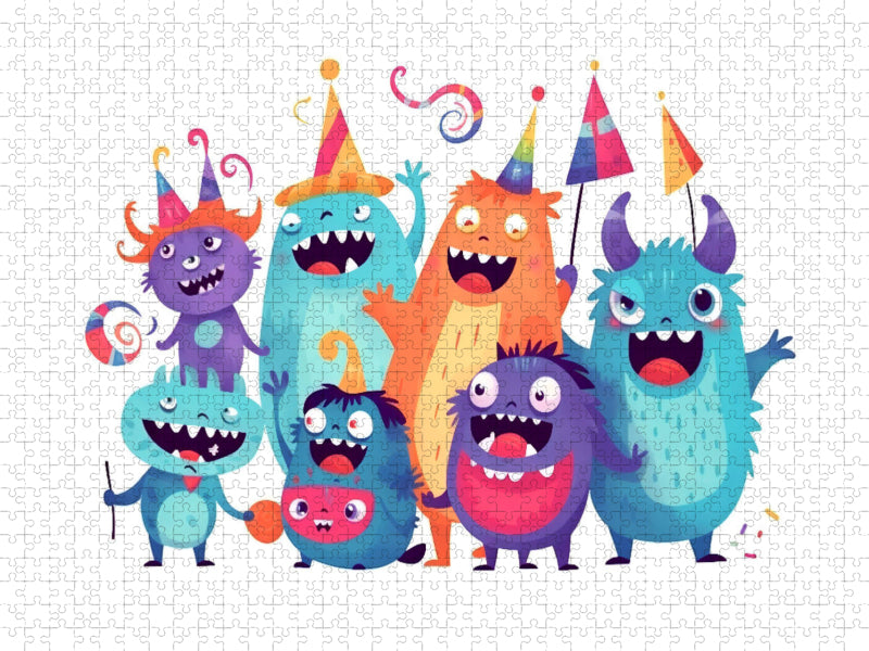 Lustige Monster feiern eine Party. Geburtstagsparty - CALVENDO Foto-Puzzle'
