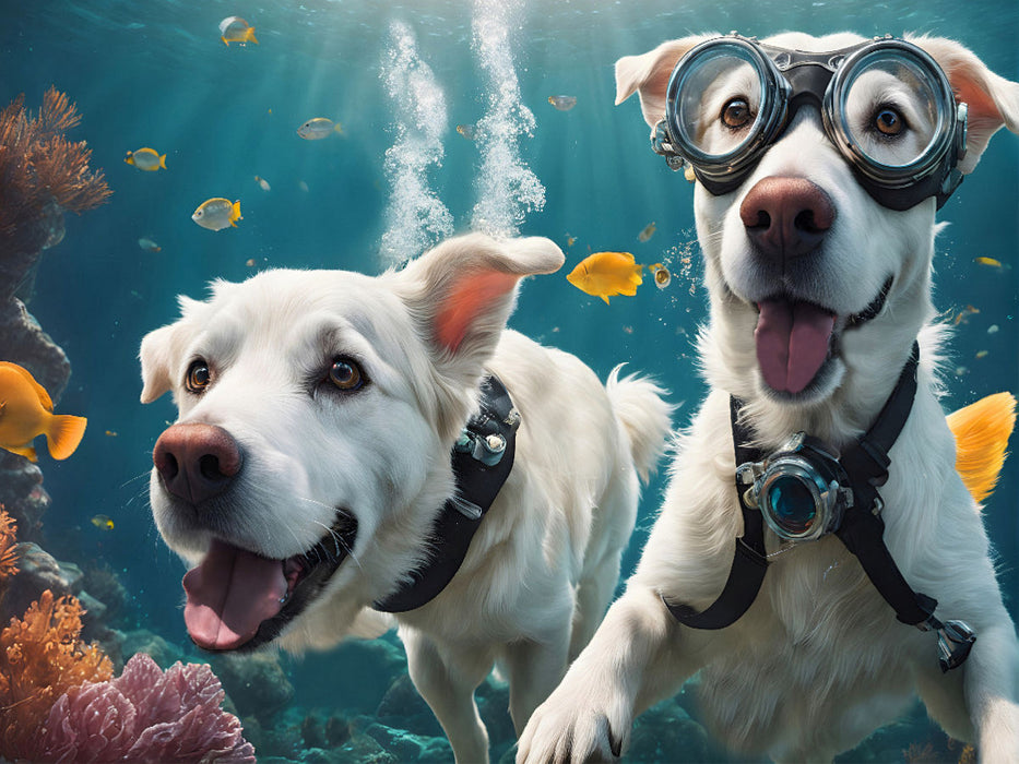 Hunde mit Schwimmbrille beim Unterwasserabenteuer - CALVENDO Foto-Puzzle'