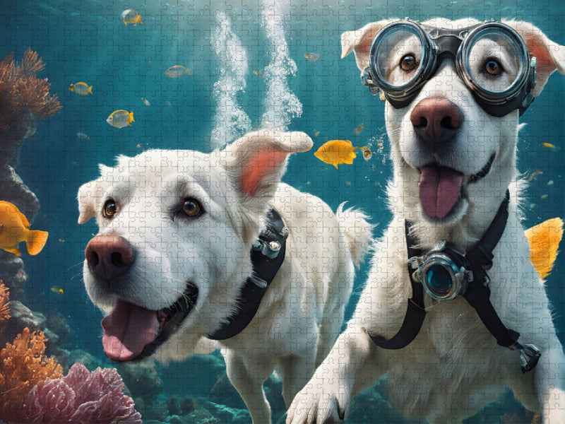 Chiens avec lunettes de natation dans une aventure sous-marine - Puzzle photo CALVENDO' 