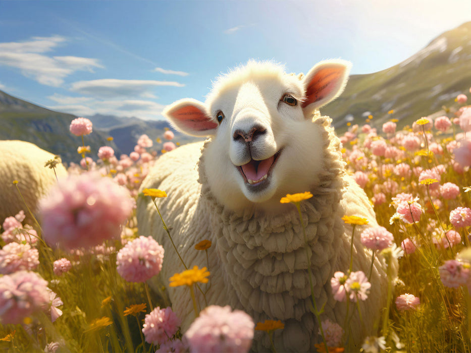 Fröhliches Schaf auf der Blumenwiese - CALVENDO Foto-Puzzle'