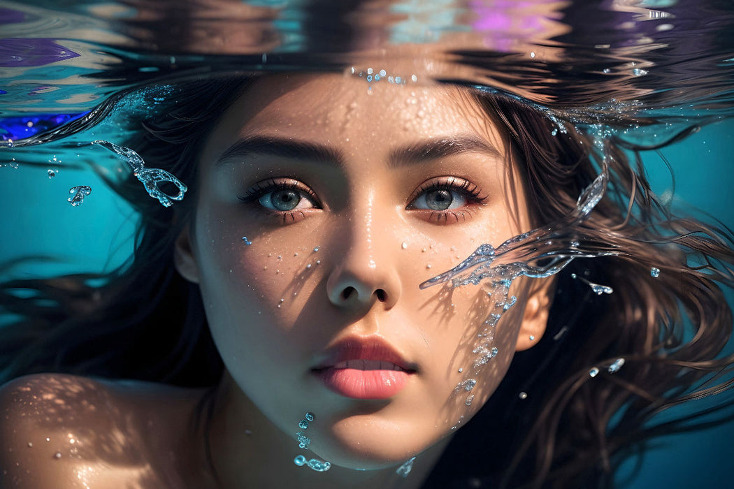 Premium Textil-Leinwand Porträt einer verführerischen Schönheit unter Wasser