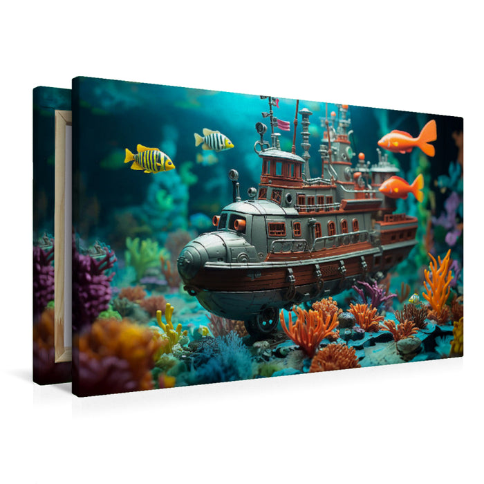 Premium Textil-Leinwand Drolliges U-boot - Spielzeug unter Wasser