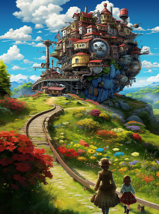 Eisenbahnschloss im Anime Manga Style - CALVENDO Foto-Puzzle'