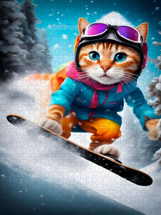 Katze beim Outdoorsport - Snowboard fahren - CALVENDO Foto-Puzzle'