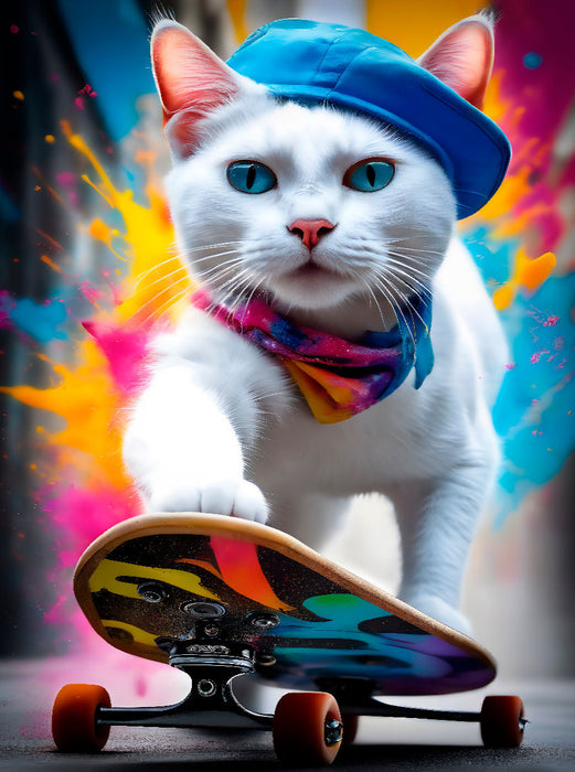 Katze beim Outdoorsport - Skateboard fahren - CALVENDO Foto-Puzzle'