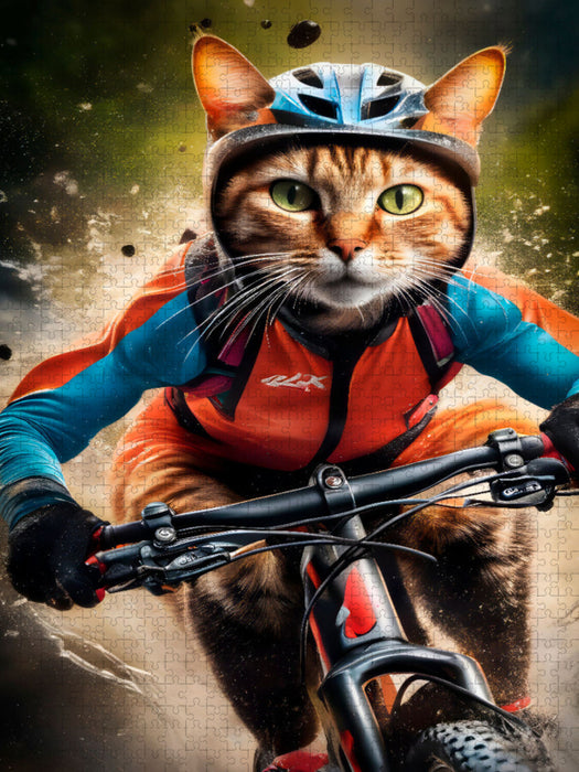 Katze beim Outdoorsport – Mountainbiken - CALVENDO Foto-Puzzle'
