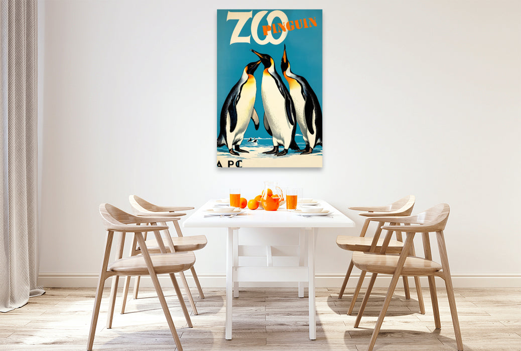 Premium Textil-Leinwand Vintage Pinguin Poster