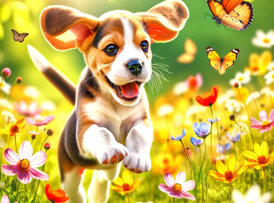 Ein Beagle-Welpe entdeckt die Freuden des Frühlings - CALVENDO Foto-Puzzle'