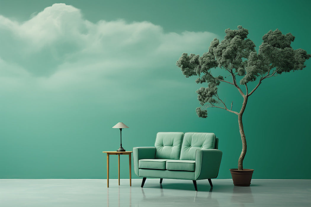 Premium Textil-Leinwand Grünes Sofa