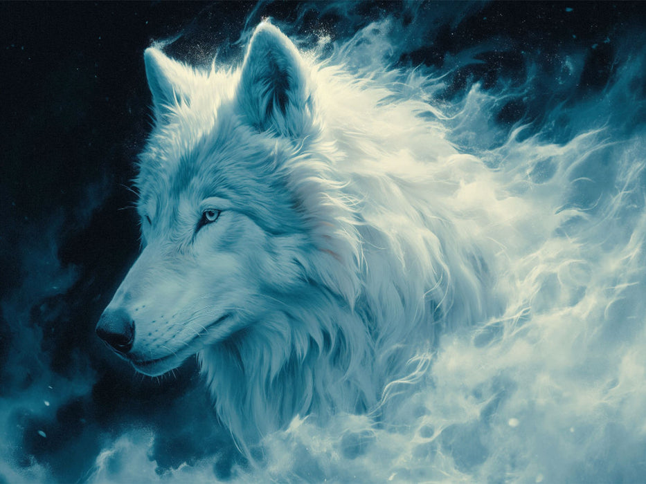Nebelweiß: Die Anmut des künstlichen Wolfs im Frostlicht - CALVENDO Foto-Puzzle'