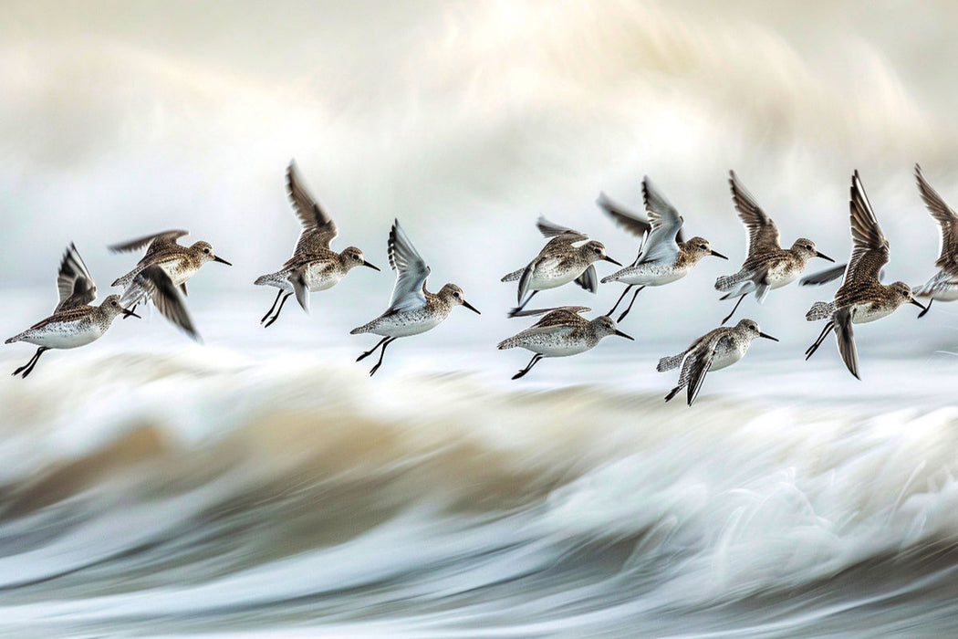 Bécasseau en toile textile haut de gamme volant dans les vagues 