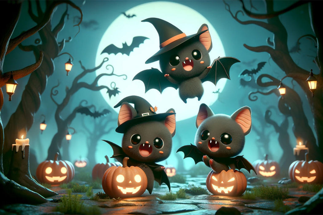 Toile textile premium L'aventure Halloween des petites chauves-souris vampires 