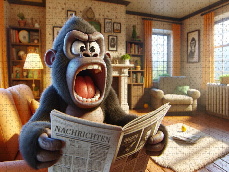 Zeitungsfrust statt Morgenlektüre: Ein Gorilla und sein lauter Start in den Tag - CALVENDO Foto-Puzzle'