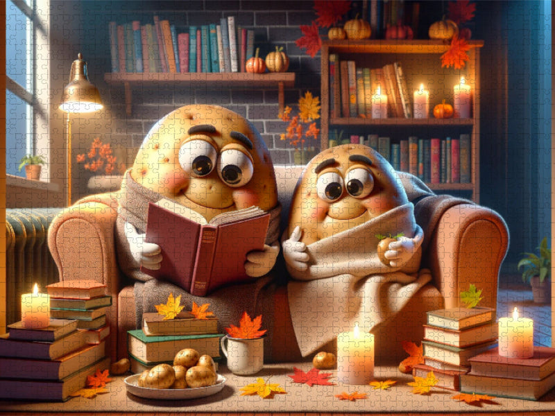 Herbstliches Lesevergnügen: Kartoffeln im Bücherparadies - CALVENDO Foto-Puzzle'