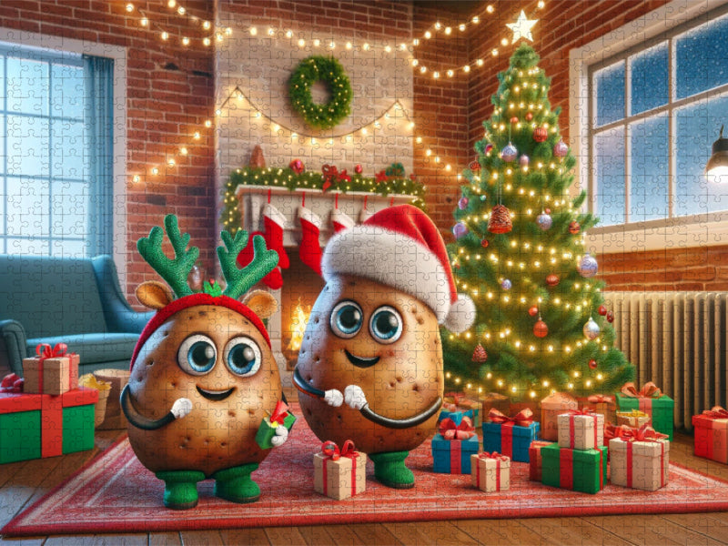 Weihnachtszauber im Wohnzimmer: Die festlichen Couch-Potatoes - CALVENDO Foto-Puzzle'