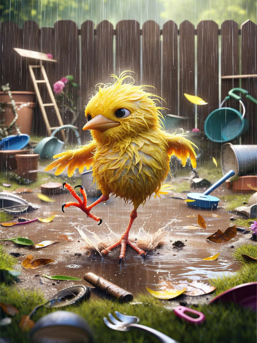 Regentanz des Missgeschicks: Ein gelber Vogel trotzt dem Unwetter - CALVENDO Foto-Puzzle'