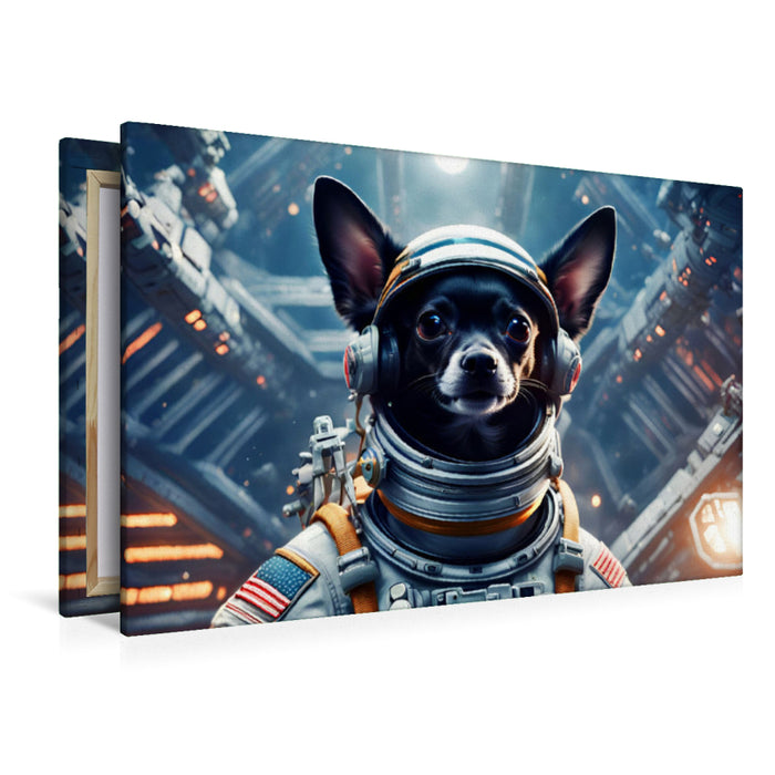 Premium Textil-Leinwand Chihuahua Raumfahrer im Raumschiff