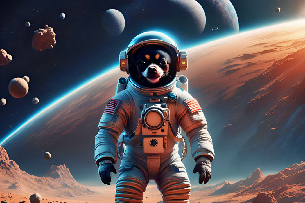 Premium Textil-Leinwand Chihuahua Raumfahrer auf dem Mond