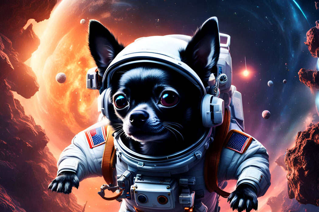 Premium Textil-Leinwand Chihuahua Raumfahrer im Universum