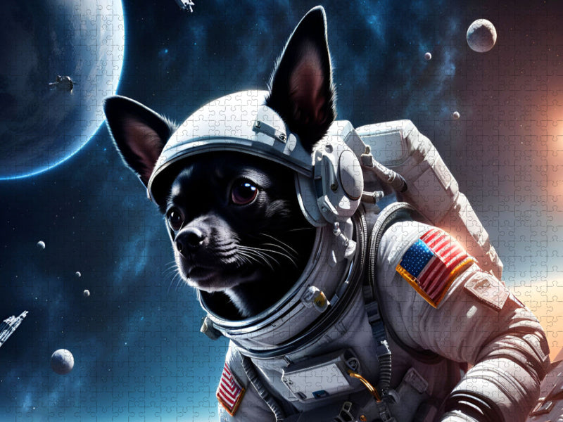 Chihuahua Raumfahrer schwebend im Weltraum - CALVENDO Foto-Puzzle'
