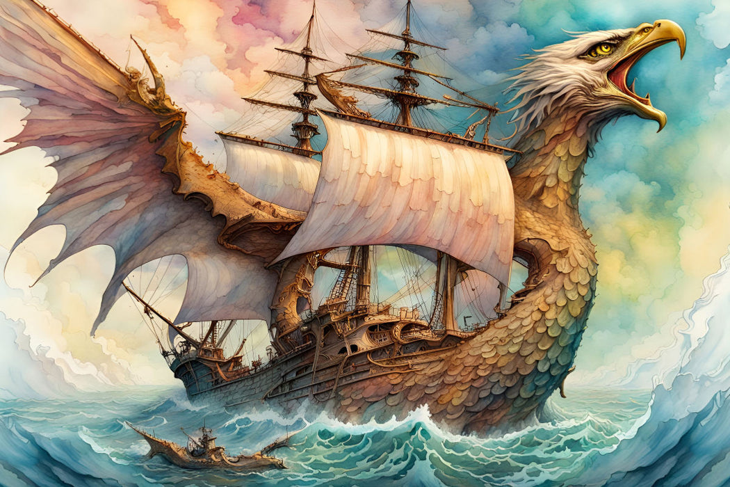 Premium Textil-Leinwand Ein Motiv aus dem Kalender Fantasie-Drachensegelschiffe