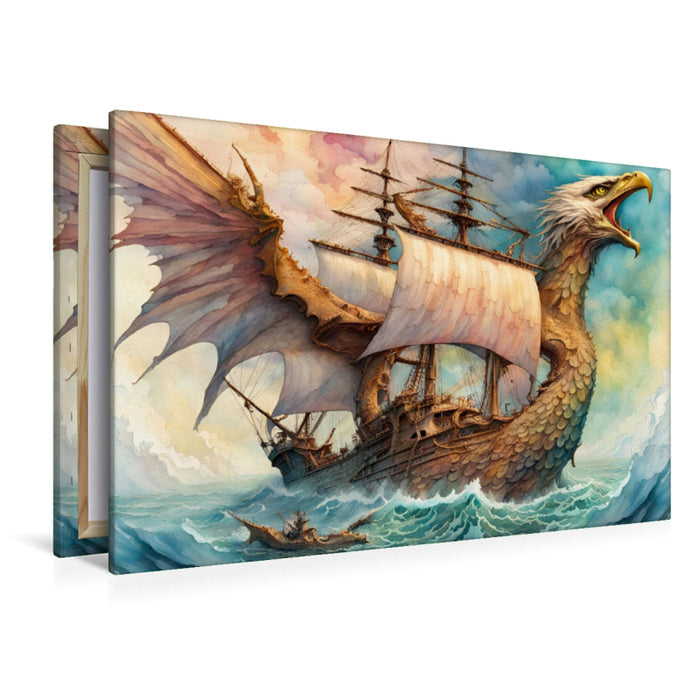 Premium Textil-Leinwand Ein Motiv aus dem Kalender Fantasie-Drachensegelschiffe