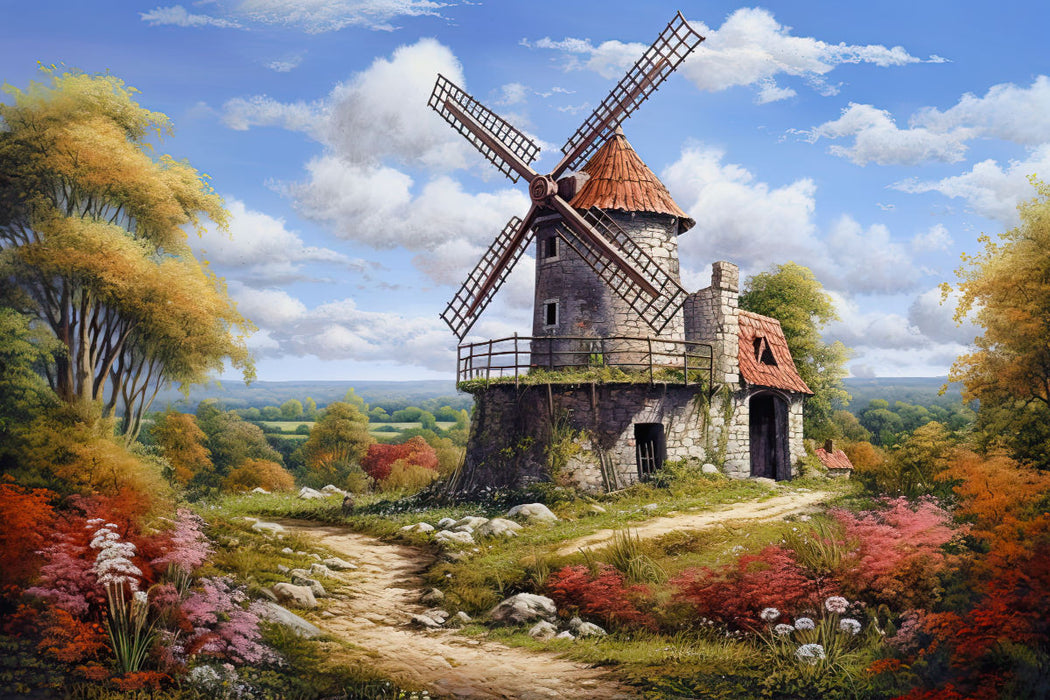 Premium Textil-Leinwand Spätsommerliche Landschaft mit Windmühle