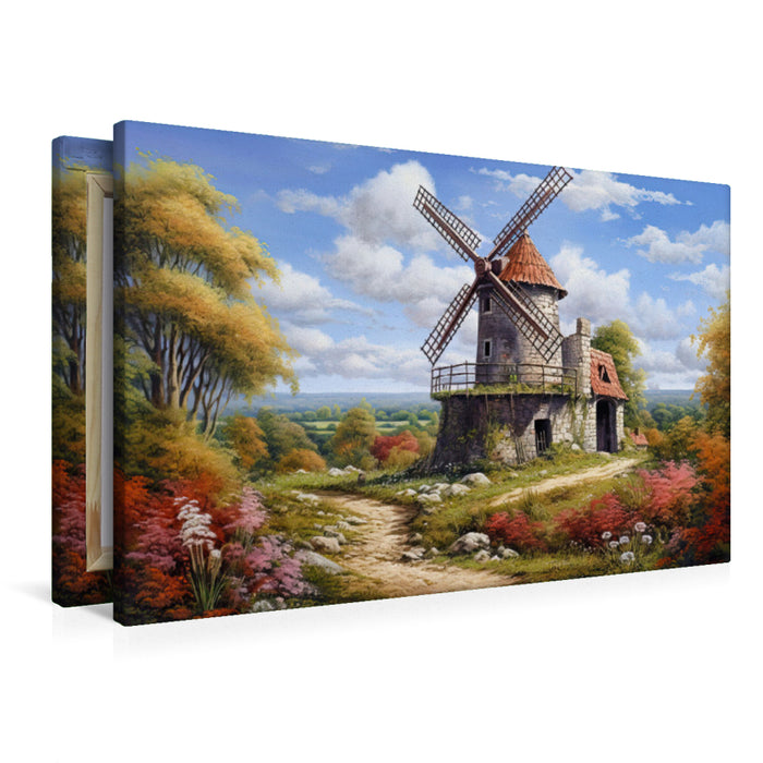 Premium Textil-Leinwand Spätsommerliche Landschaft mit Windmühle