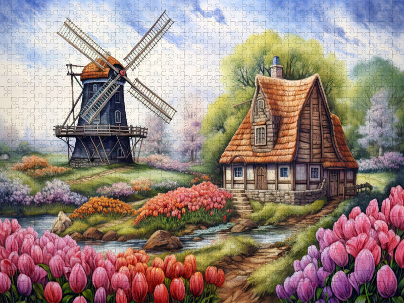 Windmühle und Tulpenpracht - CALVENDO Foto-Puzzle'