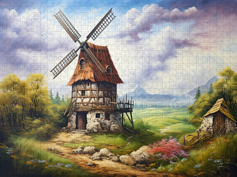 Frühlingserwachen mit Windmühle - CALVENDO Foto-Puzzle'