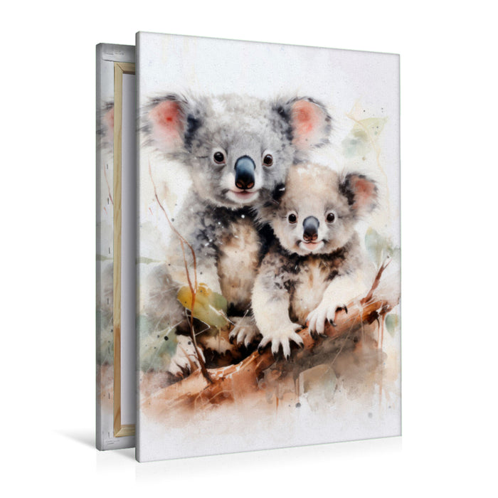 Premium Textil-Leinwand Knuddelige Koalafamilie in Acrylfarbe