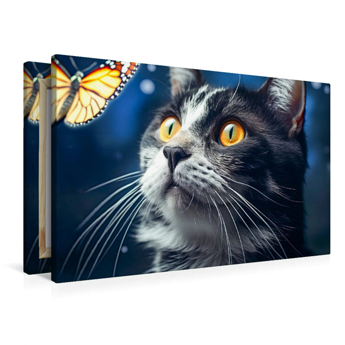 Premium Textil-Leinwand Ein Motiv aus dem Kalender Die Katze und der Schmetterling
