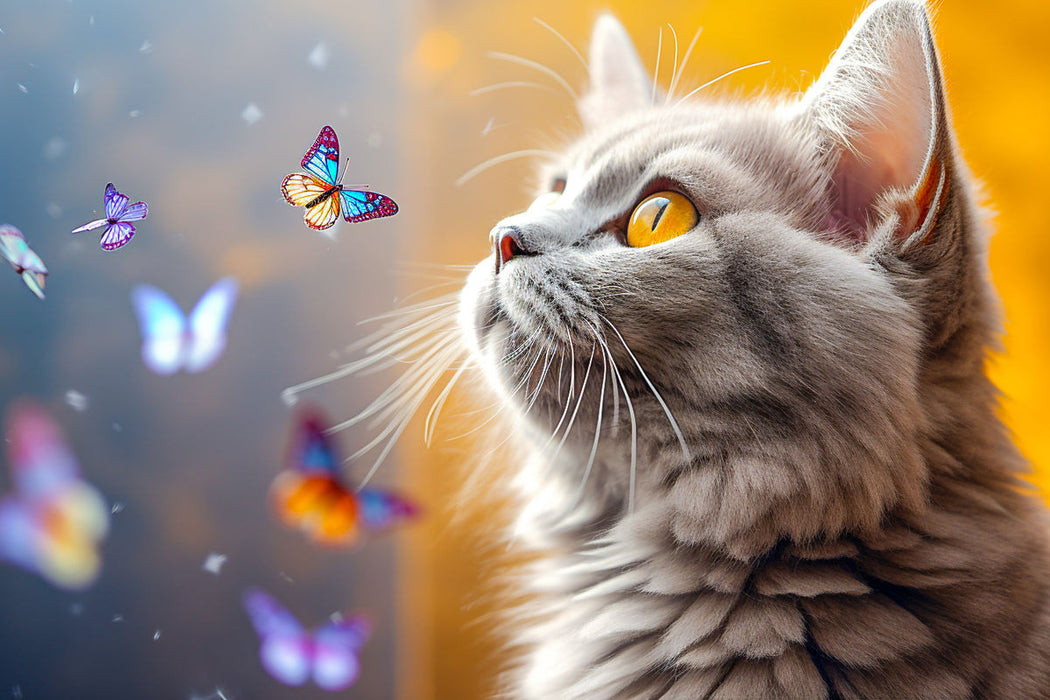 Premium Textil-Leinwand Ein Motiv aus dem Kalender Die Katze und der Schmetterling