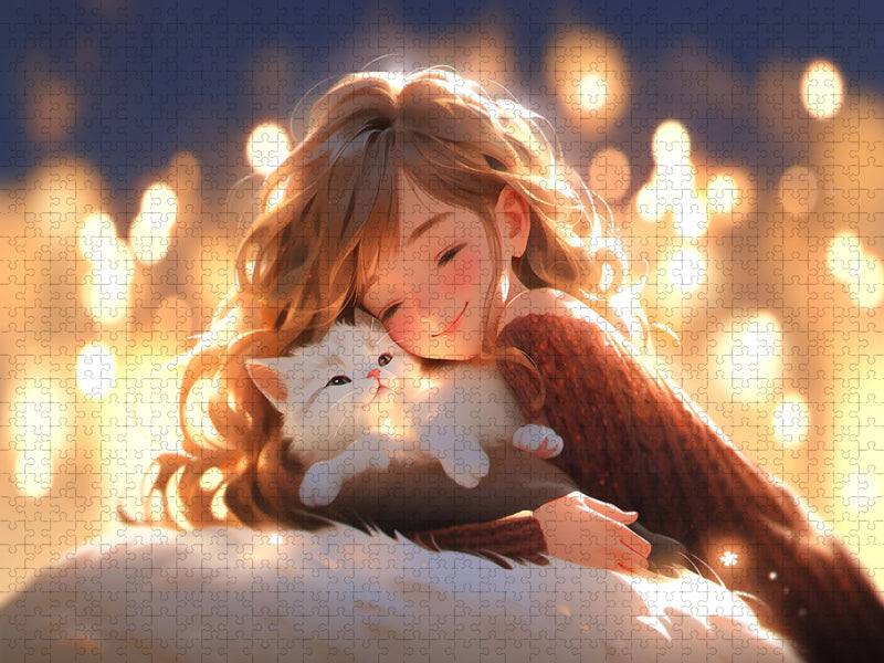 Manga Illustration - Mädchen und Katze - CALVENDO Foto-Puzzle'