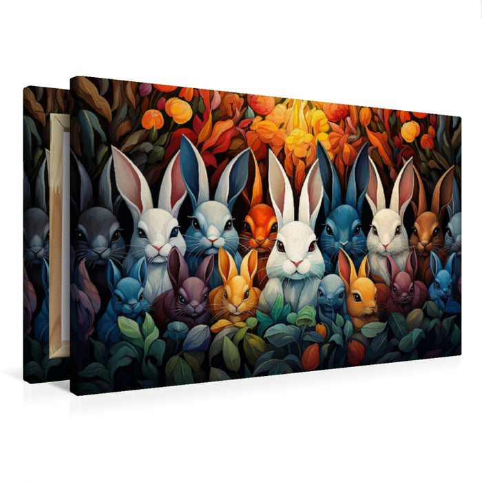 Premium Textil-Leinwand Kaninchen - Illustration vieler Köpfe auf einem Bild