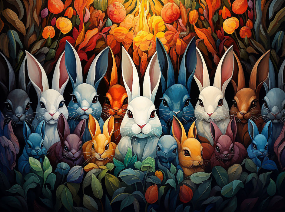 Kaninchen - Illustration vieler Köpfe auf einem Bild - CALVENDO Foto-Puzzle'