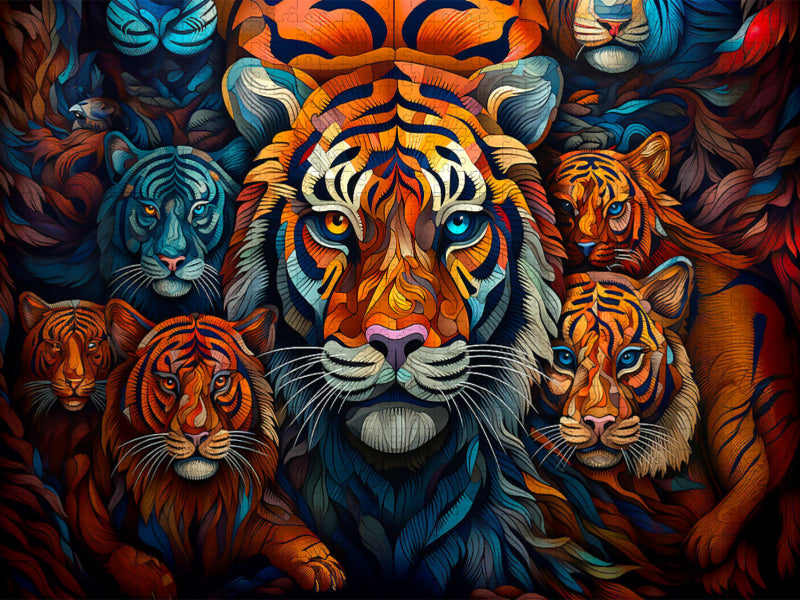 Tiger - Illustration vieler Köpfe auf einem Bild - CALVENDO Foto-Puzzle'