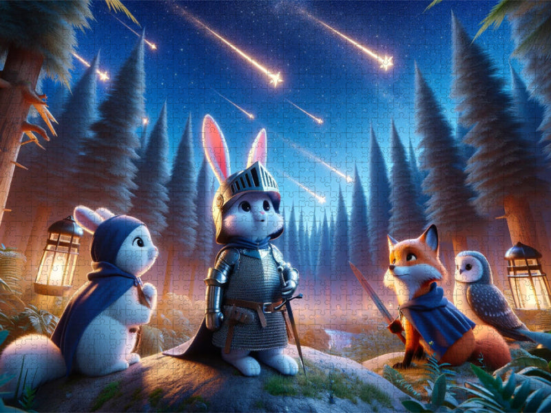 La chasse aux étoiles nocturne des courageux chevaliers animaux - Puzzle photo CALVENDO' 
