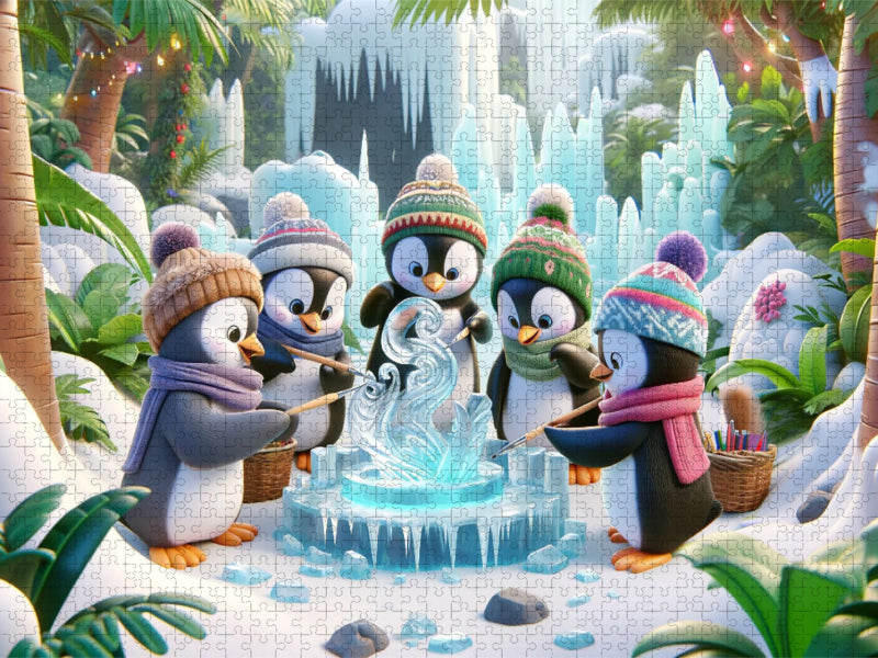 L'art de la glace dans la jungle : des pingouins sculpteurs de glace - Puzzle photo CALVENDO' 