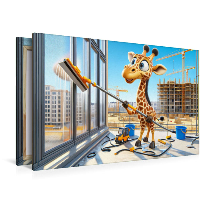 Toile textile haut de gamme La girafe astucieuse comme laveur de vitres : en hauteur pour une vue dégagée 