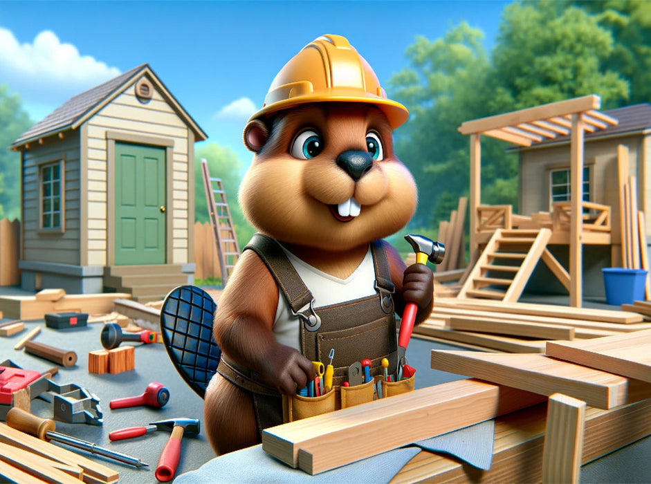 Le castor occupé au travail : Un charpentier animalier commence l'année de construction - Puzzle photo CALVENDO' 