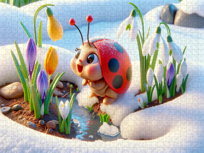 Entdeckung der Frühlingsblumen im schmelzenden Schnee - CALVENDO Foto-Puzzle'